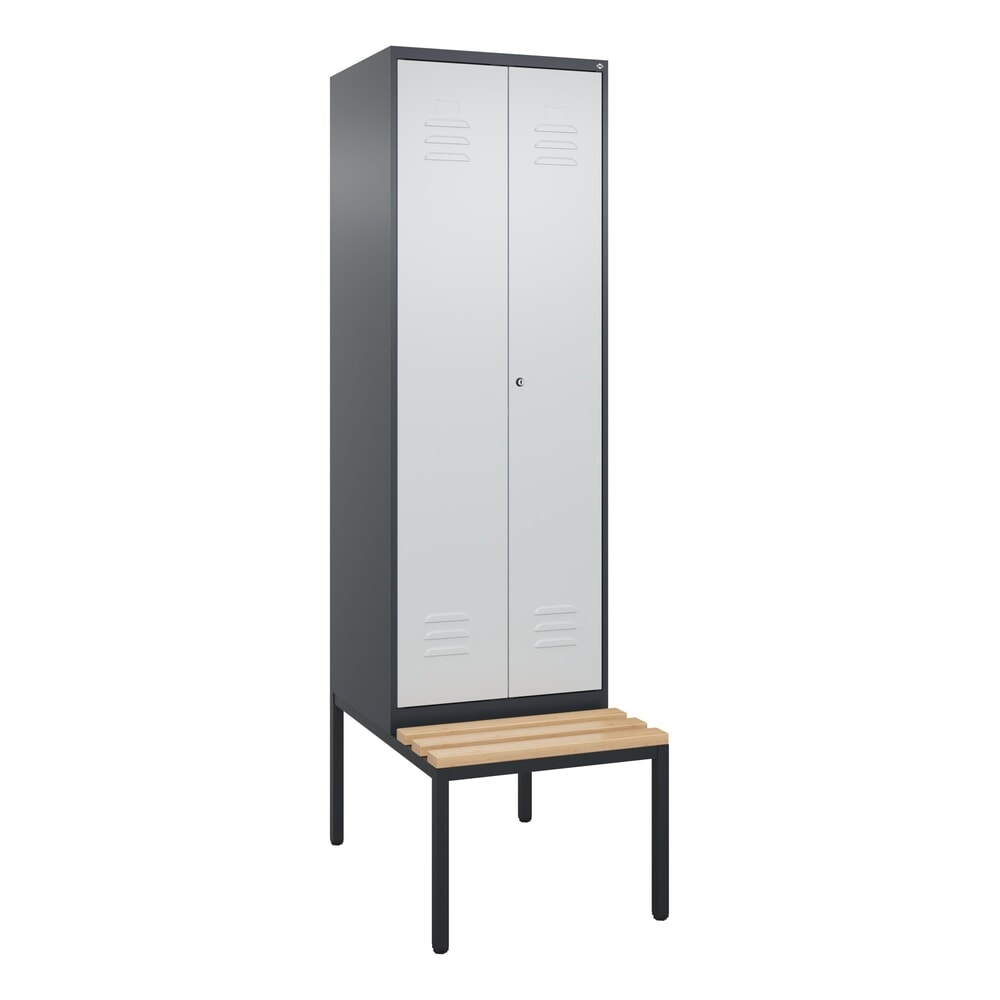 Produktabbildung Nr. 9: C+P PSA Doppel-Spind Classic PLUS, 2 Abteile, HxBxT 2.120 x 600 x 815 mm, Zylinderschloss, untergebaute Bank aus Buche, anthrazitgrau, lichtgrau