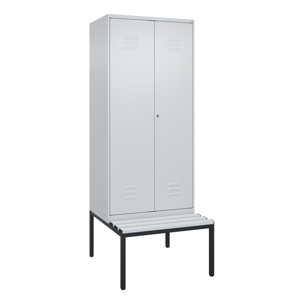 Produktabbildung Nr. 9: C+P PSA Doppel-Spind Classic PLUS, 2 Abteile, HxBxT 2.120 x 800 x 815 mm, Zylinderschloss, untergebaute Bank aus Kunststoff, lichtgrau, lichtgrau