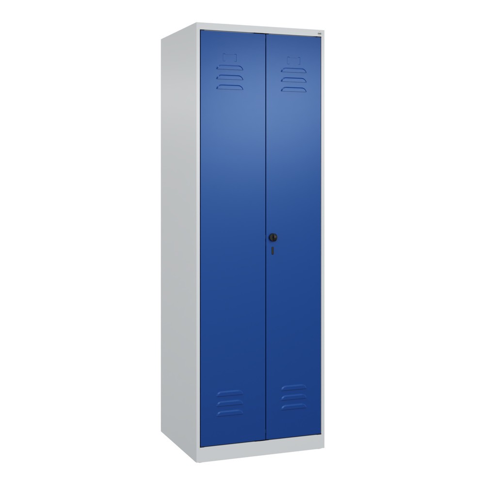 Produktabbildung: C+P Putzmittel-Spind Classic PLUS, 2 Abteile, HxBxT 1.850 x 600 x 500 mm, lichtgrau, enzianblau, für Vorhängeschloss