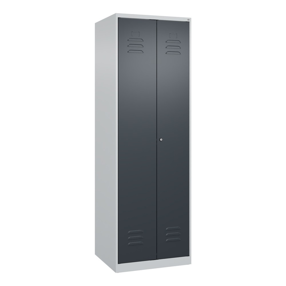 Produktabbildung: C+P Putzmittel-Spind Classic PLUS, 2 Abteile, HxBxT 1.850 x 600 x 500 mm, lichtgrau, anthrazitgrau, Zylinderschloss