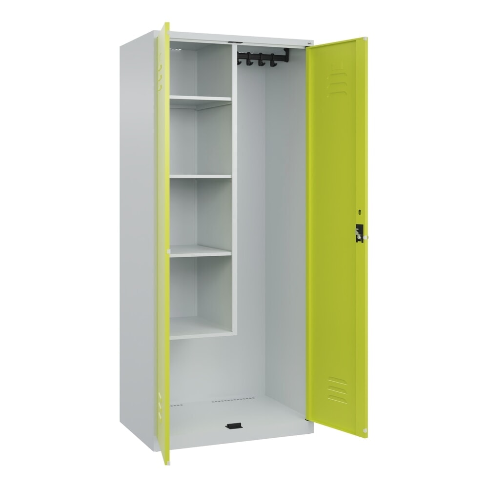 Produktabbildung Nr. 1: C+P Putzmittel-Spind Classic PLUS, 2 Abteile, HxBxT 1.850 x 800 x 500 mm, lichtgrau, clowngrün, für Vorhängeschloss