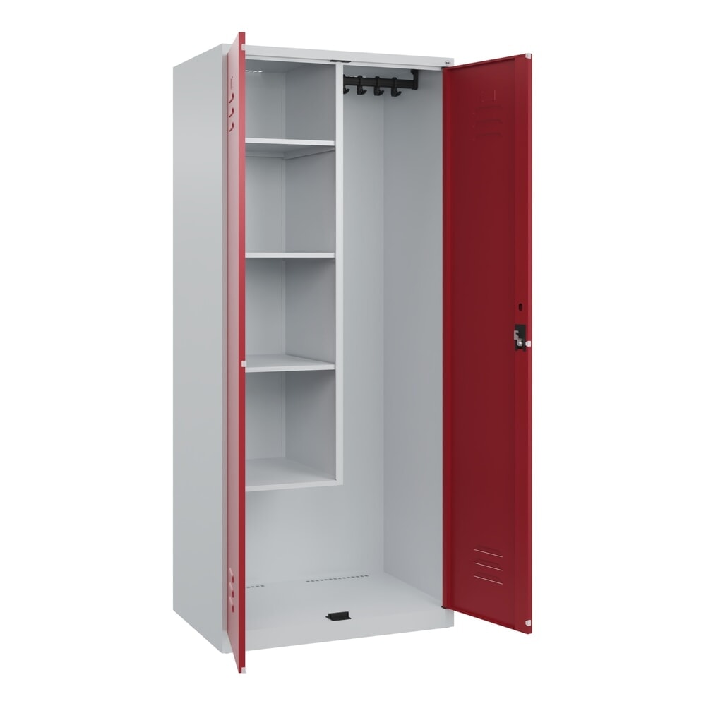 C+P Putzmittel-Spind Classic PLUS, 2 Abteile, HxBxT 1.850 x 800 x 500 mm, lichtgrau, rubinrot, Zylinderschloss Produktabbildung: C+P Putzmittel-Spind Classic PLUS, 2 Abteile, HxBxT 1.850 x 800 x 500 mm, lichtgrau, rubinrot, Zylinderschloss