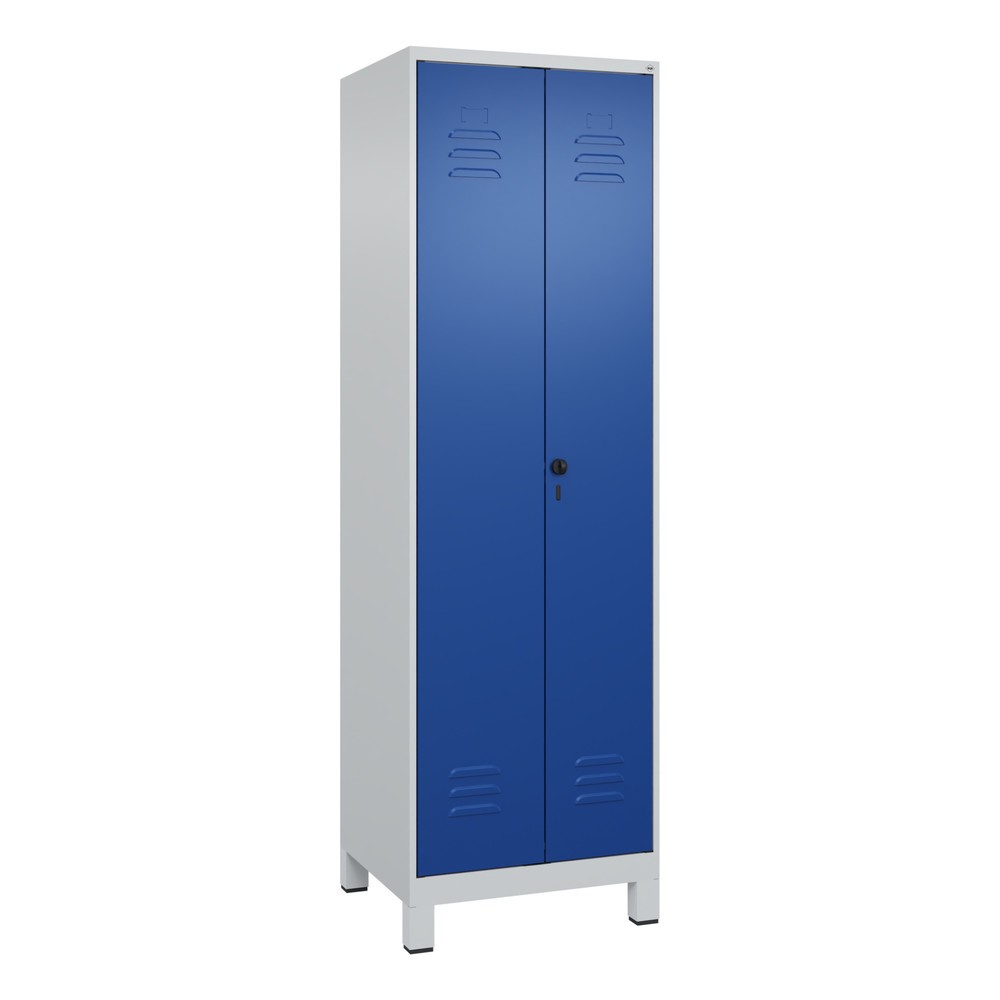 Produktabbildung: C+P Putzmittel-Spind Classic PLUS, Füße, 2 Abteile, HxBxT 1.950 x 600 x 500 mm, lichtgrau, enzianblau, für Vorhängeschloss