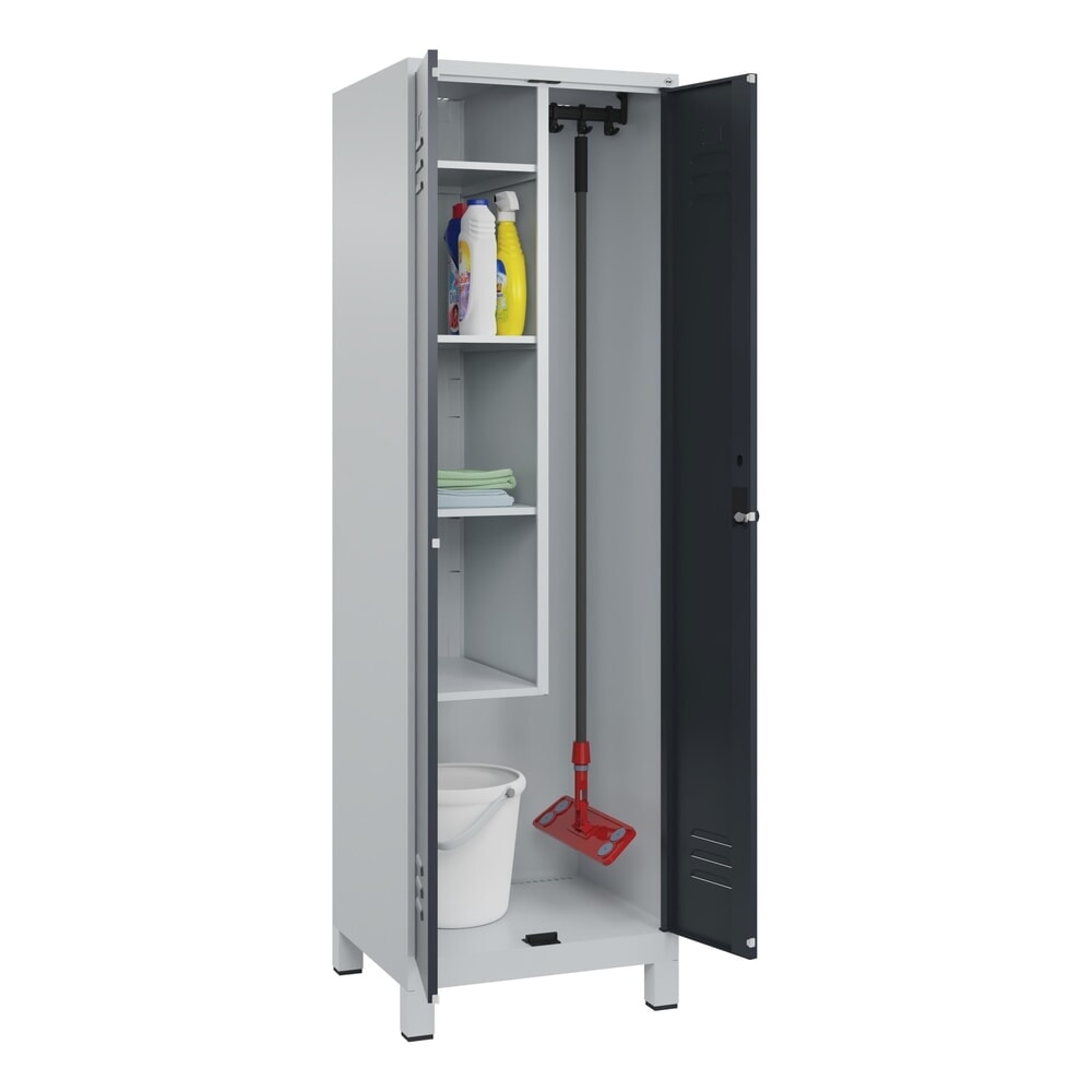 Produktabbildung Nr. 10: C+P Putzmittel-Spind Classic PLUS, Füße, 2 Abteile, HxBxT 1.950 x 600 x 500 mm, lichtgrau, anthrazitgrau, für Vorhängeschloss