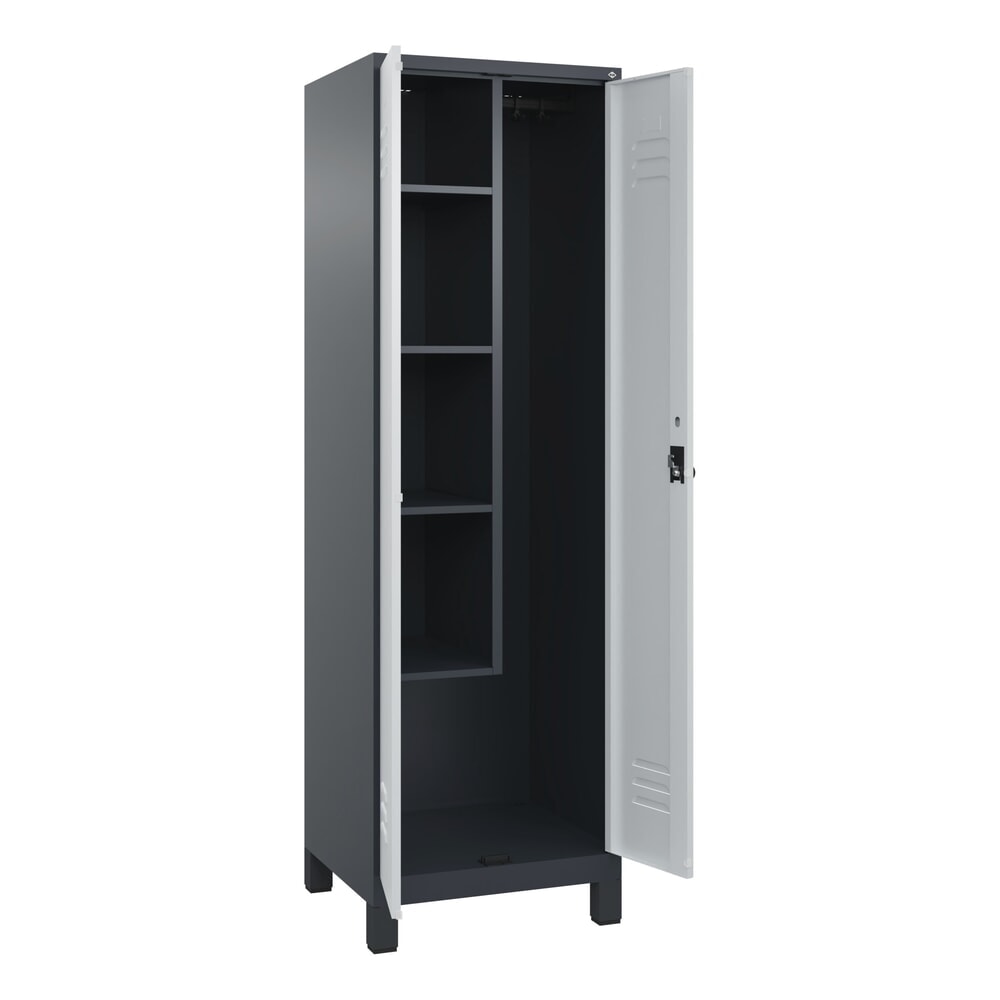 Produktabbildung Nr. 1: C+P Putzmittel-Spind Classic PLUS, Füße, 2 Abteile, HxBxT 1.950 x 600 x 500 mm, anthrazitgrau, lichtgrau, für Vorhängeschloss