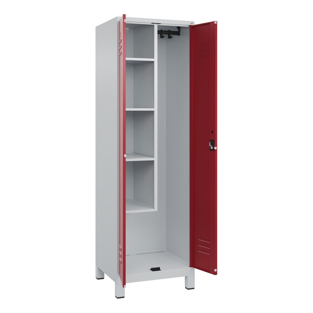 Produktabbildung: C+P Putzmittel-Spind Classic PLUS, Füße, 2 Abteile, HxBxT 1.950 x 600 x 500 mm, lichtgrau, rubinrot, Zylinderschloss