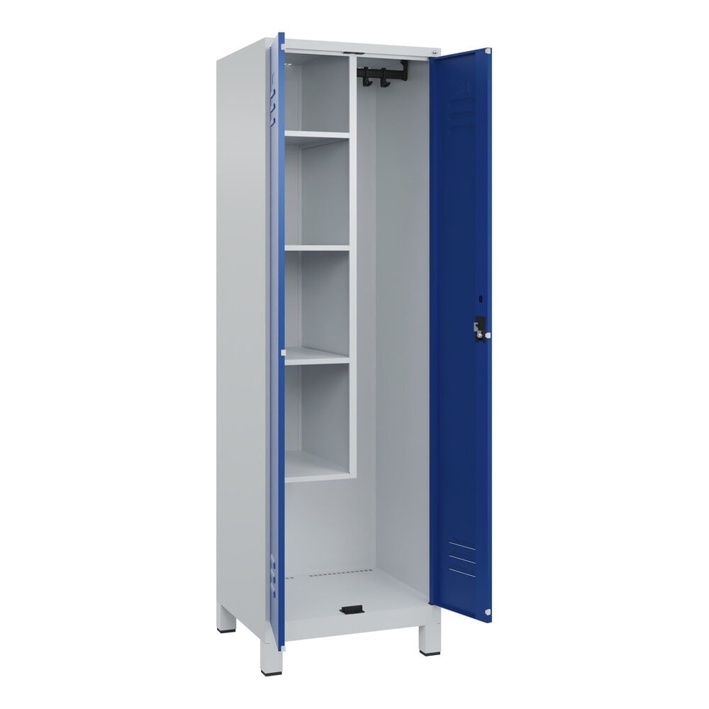 Produktabbildung: C+P Putzmittel-Spind Classic PLUS, Füße, 2 Abteile, HxBxT 1.950 x 600 x 500 mm, lichtgrau, enzianblau, Zylinderschloss
