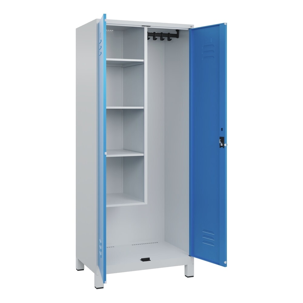 Produktabbildung Nr. 1: C+P Putzmittel-Spind Classic PLUS, Füße, 2 Abteile, HxBxT 1.950 x 800 x 500 mm, lichtgrau, lichtblau, für Vorhängeschloss