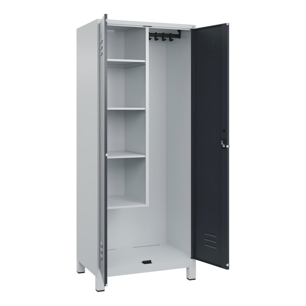 Produktabbildung Nr. 1: C+P Putzmittel-Spind Classic PLUS, Füße, 2 Abteile, HxBxT 1.950 x 800 x 500 mm, lichtgrau, anthrazitgrau, für Vorhängeschloss