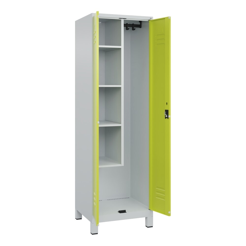 Produktabbildung: C+P Putzmittel-Spind Classic PLUS, Füße, 2 Abteile, HxBxT 1.950 x 600 x 500 mm, lichtgrau, clowngrün, Zylinderschloss