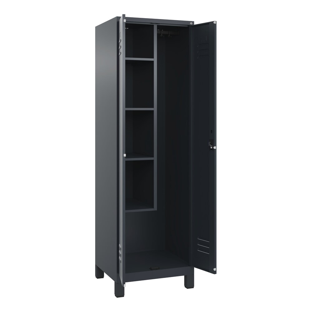 Produktabbildung Nr. 1: C+P Putzmittel-Spind Classic PLUS, Füße, 2 Abteile, HxBxT 1.950 x 600 x 500 mm, anthrazitgrau, anthrazitgrau, Zylinderschloss