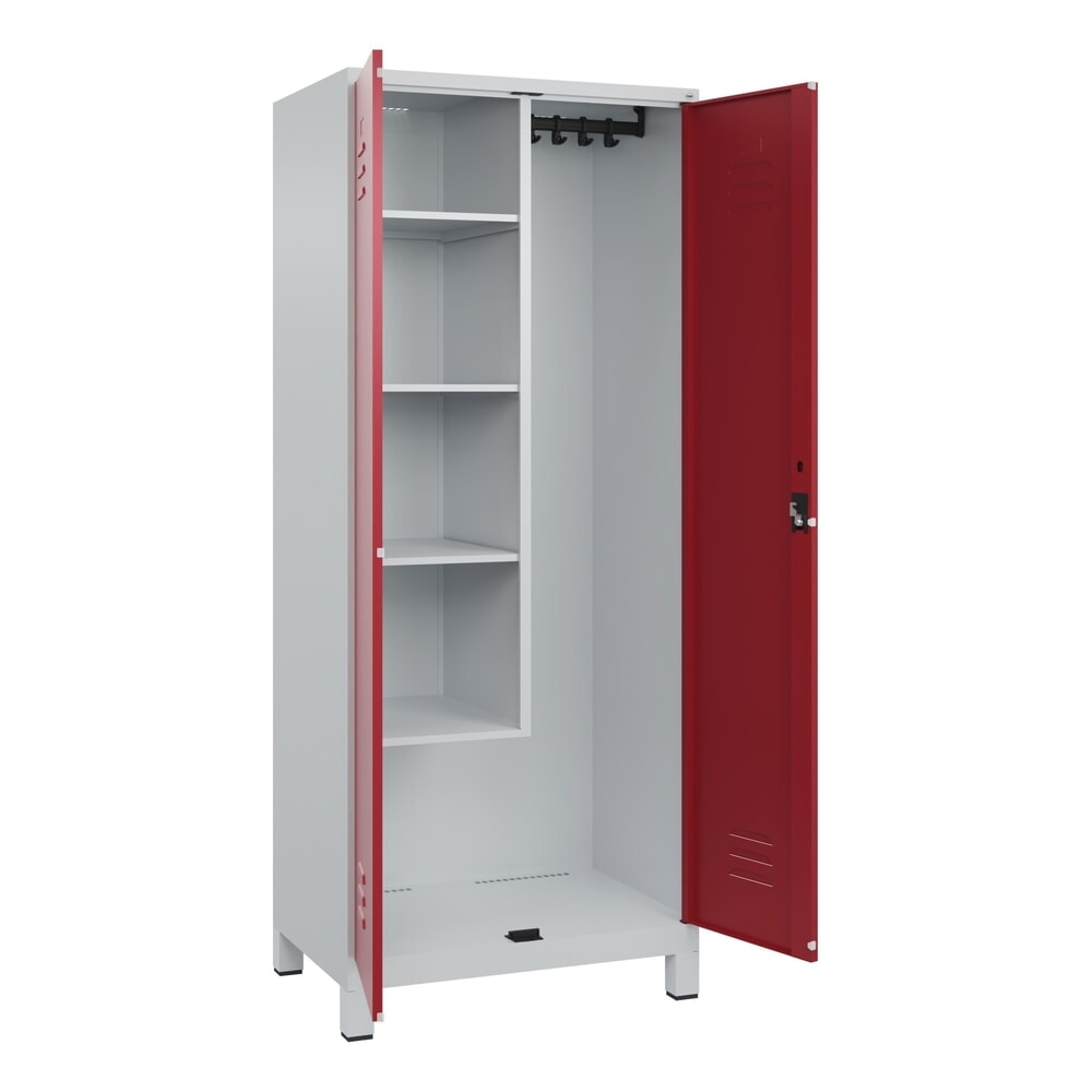 Produktabbildung Nr. 1: C+P Putzmittel-Spind Classic PLUS, Füße, 2 Abteile, HxBxT 1.950 x 800 x 500 mm, lichtgrau, rubinrot, Zylinderschloss
