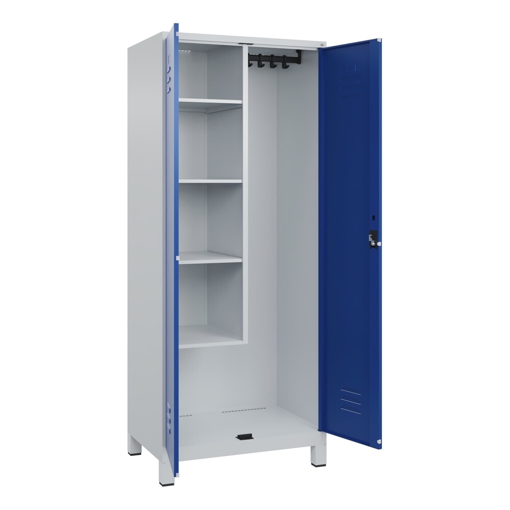 Produktabbildung: C+P Putzmittel-Spind Classic PLUS, Füße, 2 Abteile, HxBxT 1.950 x 800 x 500 mm, lichtgrau, enzianblau, Zylinderschloss