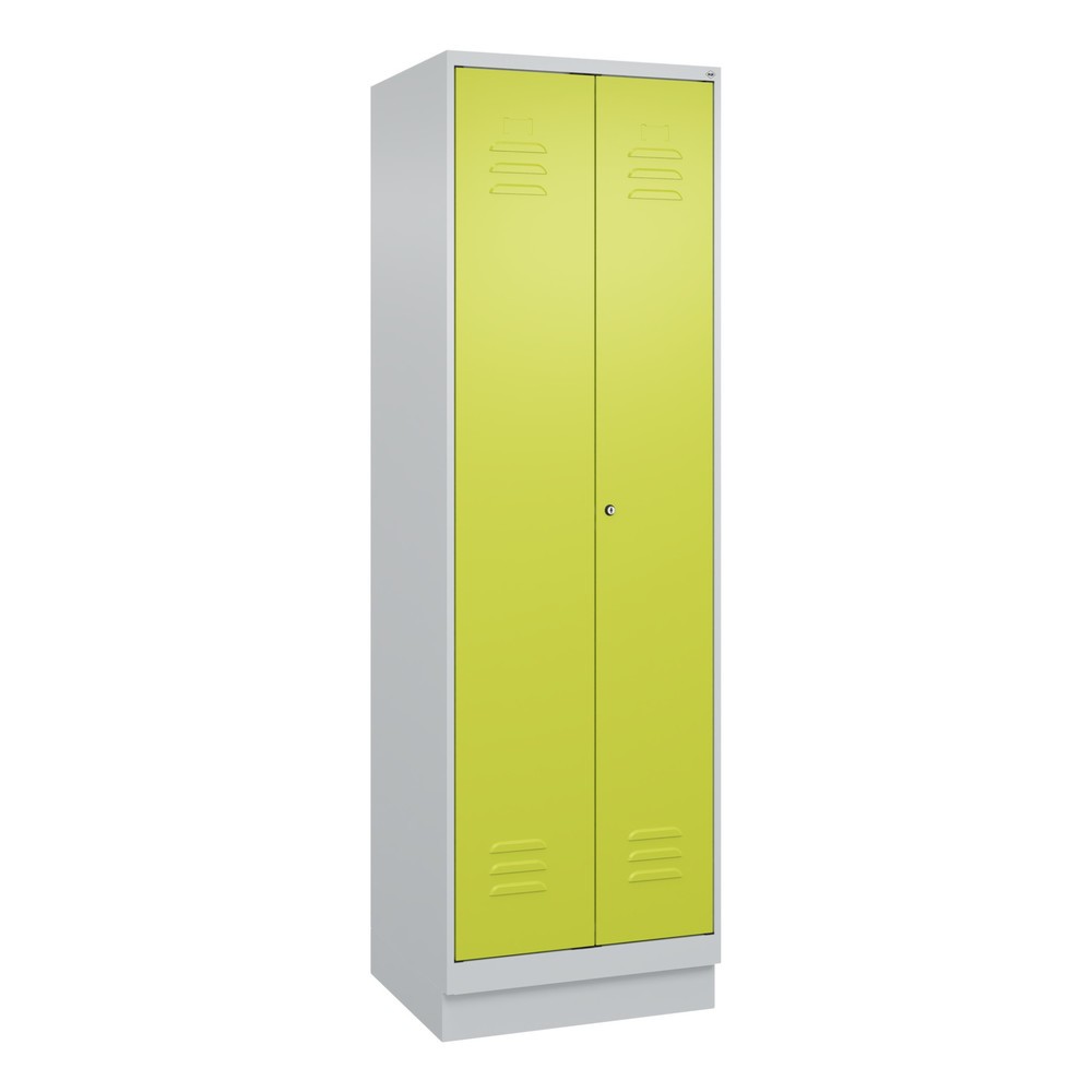 Produktabbildung: C+P Putzmittel-Spind Classic PLUS, Sockel, 2 Abteile, HxBxT 1.950 x 600 x 500 mm, lichtgrau, clowngrün, Zylinderschloss