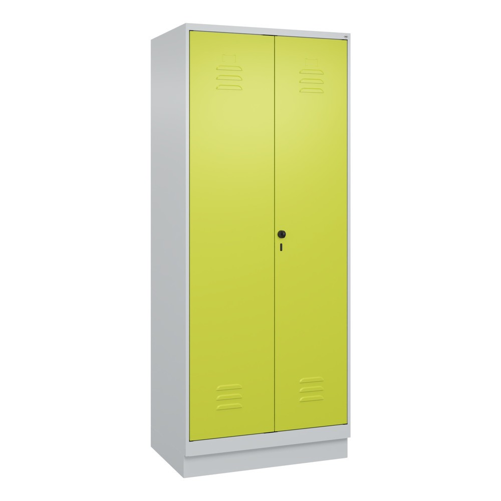 Produktabbildung: C+P Putzmittel-Spind Classic PLUS, Sockel, 2 Abteile, HxBxT 1.950 x 800 x 500 mm, lichtgrau, clowngrün, für Vorhängeschloss
