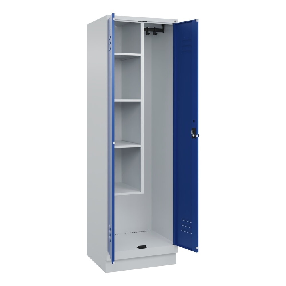 C+P Putzmittel-Spind Classic PLUS, Sockel, 2 Abteile, HxBxT 1.950 x 600 x 500 mm, lichtgrau, enzianblau, für Vorhängeschloss Produktabbildung: C+P Putzmittel-Spind Classic PLUS, Sockel, 2 Abteile, HxBxT 1.950 x 600 x 500 mm, lichtgrau, enzianblau, für Vorhängeschloss