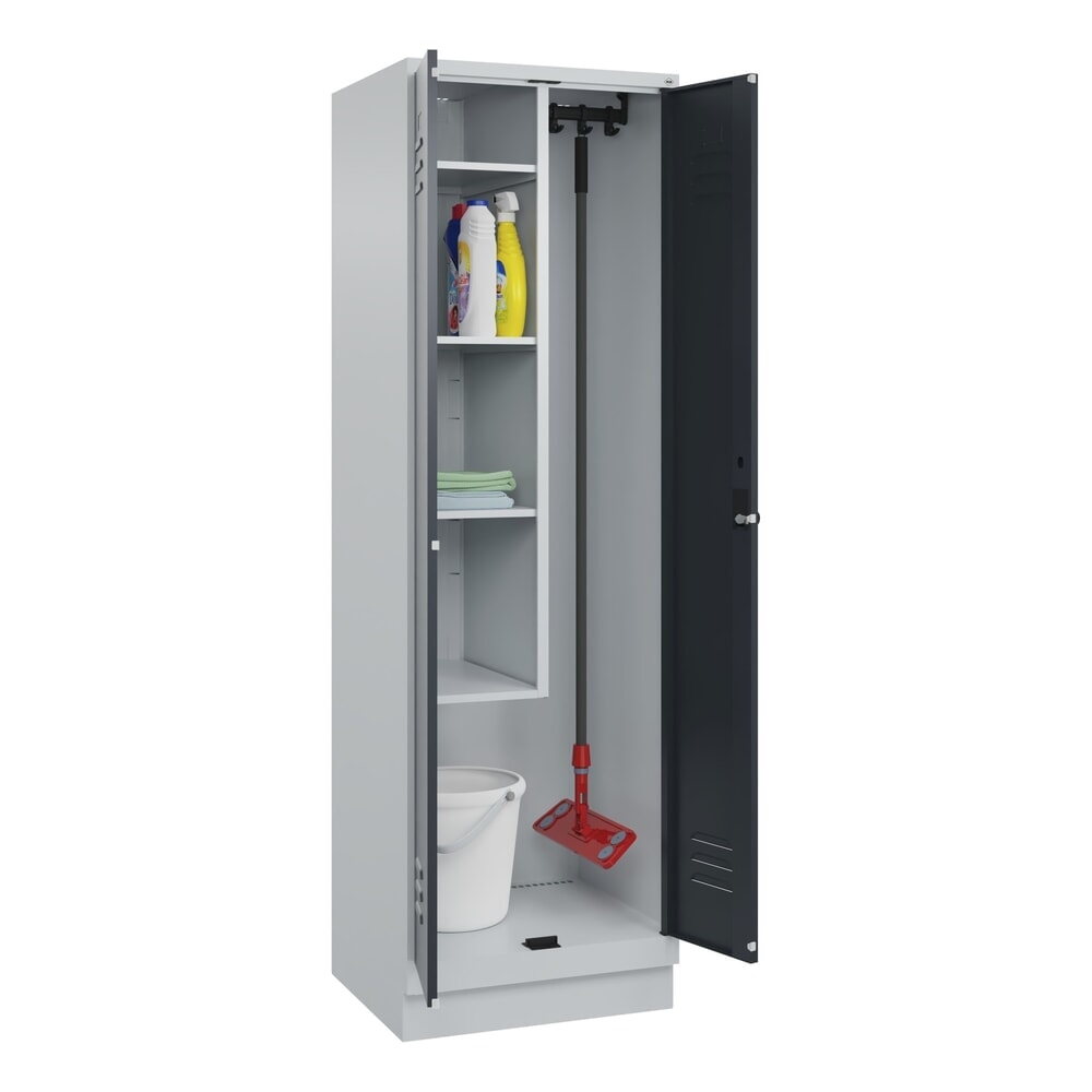 Produktabbildung Nr. 9: C+P Putzmittel-Spind Classic PLUS, Sockel, 2 Abteile, HxBxT 1.950 x 600 x 500 mm, lichtgrau, anthrazitgrau, für Vorhängeschloss
