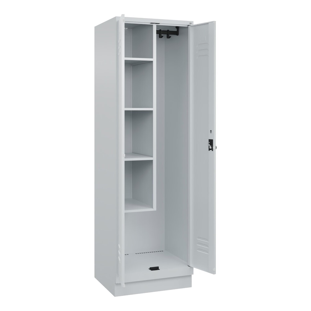 Produktabbildung Nr. 1: C+P Putzmittel-Spind Classic PLUS, Sockel, 2 Abteile, HxBxT 1.950 x 600 x 500 mm, lichtgrau, lichtgrau, für Vorhängeschloss