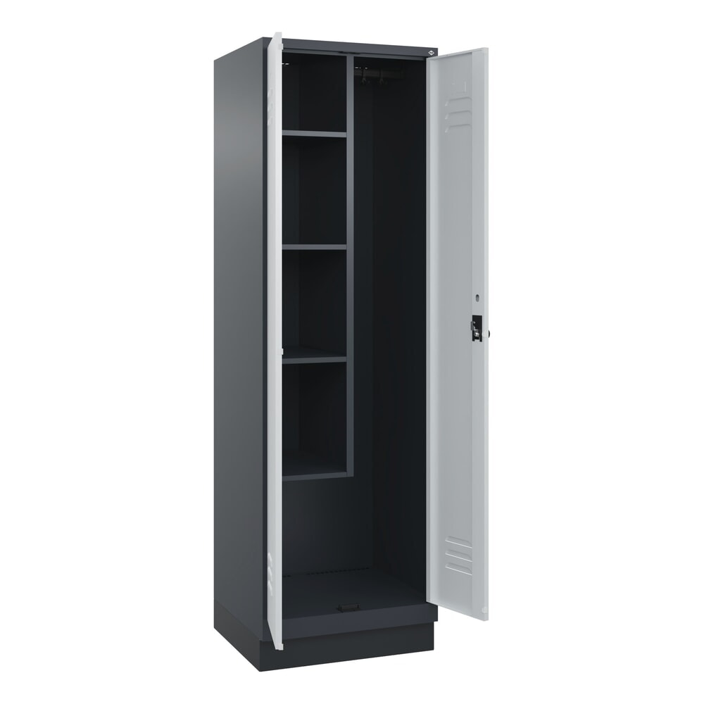 Produktabbildung: C+P Putzmittel-Spind Classic PLUS, Sockel, 2 Abteile, HxBxT 1.950 x 600 x 500 mm, anthrazitgrau, lichtgrau, für Vorhängeschloss