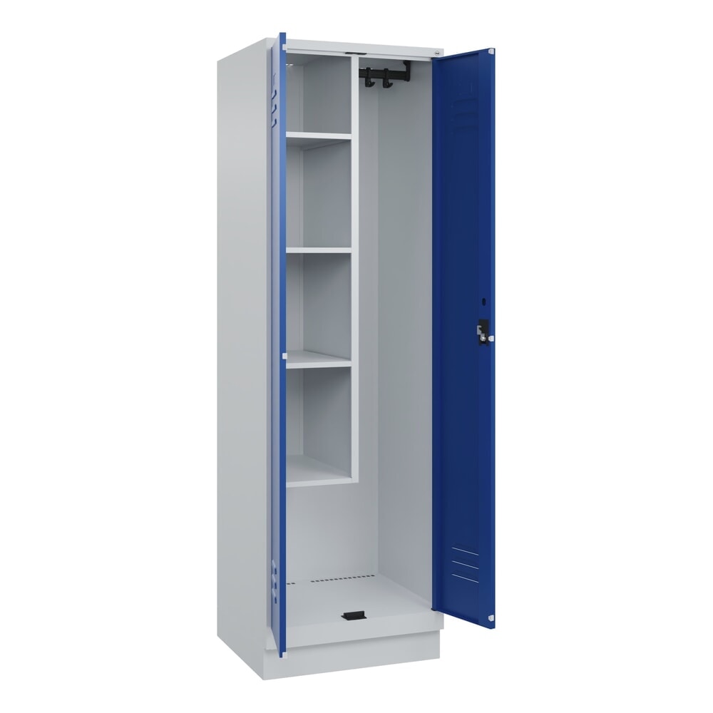 Produktabbildung: C+P Putzmittel-Spind Classic PLUS, Sockel, 2 Abteile, HxBxT 1.950 x 600 x 500 mm, lichtgrau, enzianblau, Zylinderschloss