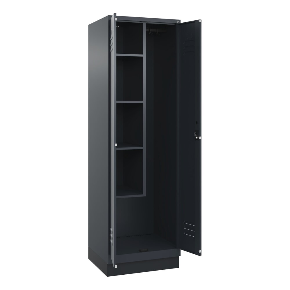 Produktabbildung: C+P Putzmittel-Spind Classic PLUS, Sockel, 2 Abteile, HxBxT 1.950 x 600 x 500 mm, anthrazitgrau, anthrazitgrau, Zylinderschloss