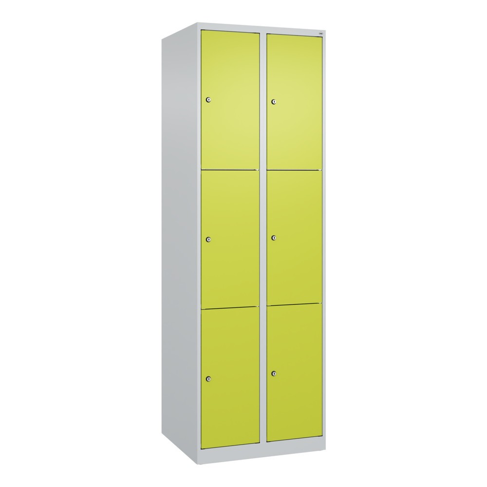 Produktabbildung: C+P Schließfachschrank Classic PLUS, 2 Abteile, HxBxT 1.850 x 600 x 500 mm, lichtgrau, clowngrün, 6 Fächer, Zylinderschloss