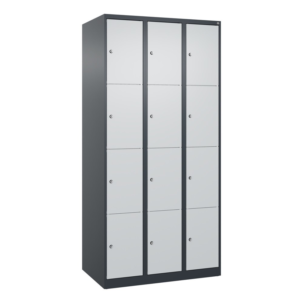 Produktabbildung: C+P Schließfachschrank Classic PLUS, 3 Abteile, HxBxT 1.850 x 900 x 500 mm, anthrazitgrau, lichtgrau, 12 Fächer, Zylinderschloss