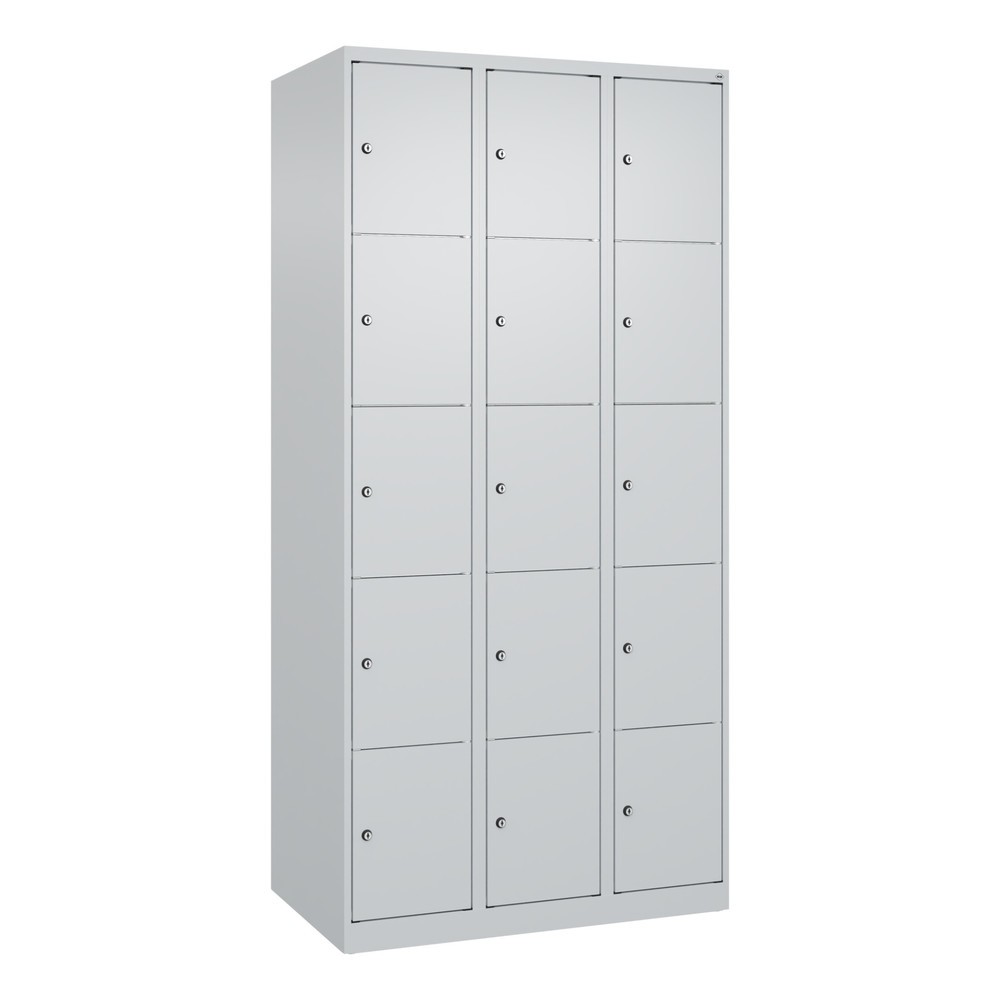 Produktabbildung: C+P Schließfachschrank Classic PLUS, 3 Abteile, HxBxT 1.850 x 900 x 500 mm, lichtgrau, lichtgrau, 15 Fächer, Zylinderschloss