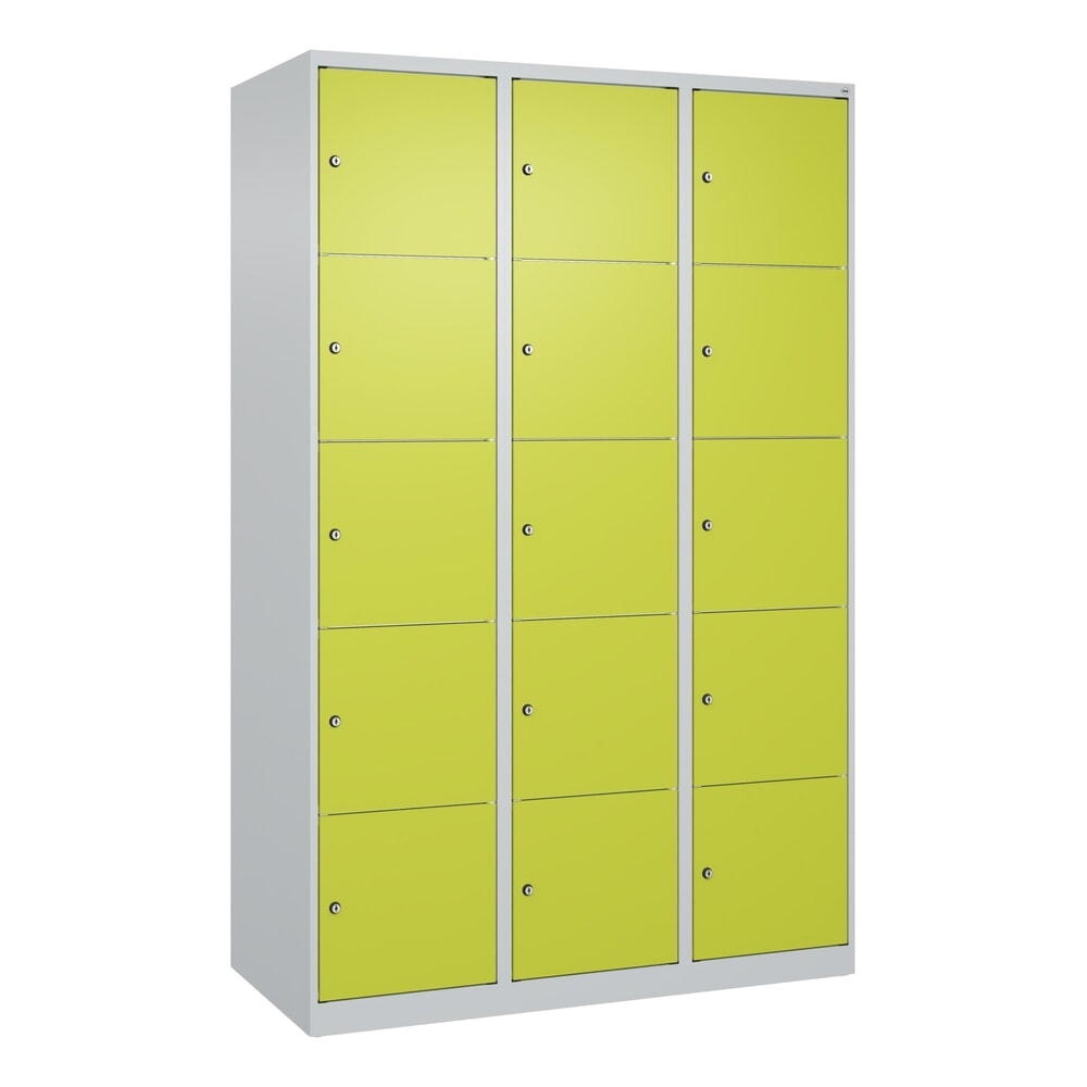 Produktabbildung Nr. 9: C+P Schließfachschrank Classic PLUS, 3 Abteile, HxBxT 1.850 x 1.200 x 500 mm, lichtgrau, clowngrün, 15 Fächer, Zylinderschloss