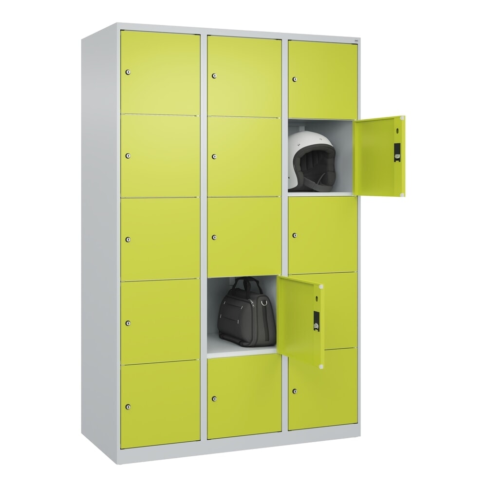 Produktabbildung Nr. 10: C+P Schließfachschrank Classic PLUS, 3 Abteile, HxBxT 1.850 x 1.200 x 500 mm, lichtgrau, clowngrün, 15 Fächer, Zylinderschloss
