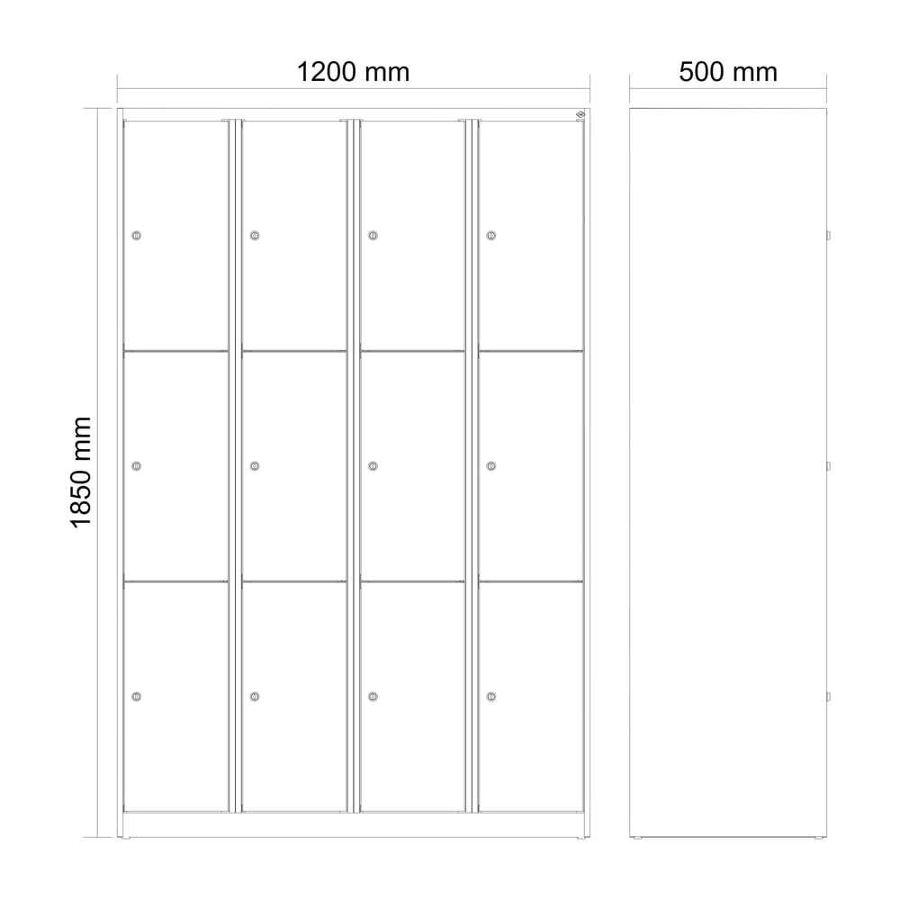 Produktabbildung Nr. 8: C+P Schließfachschrank Classic PLUS, 4 Abteile, HxBxT 1.850 x 1.200 x 500 mm, lichtgrau, clowngrün, 12 Fächer, Zylinderschloss