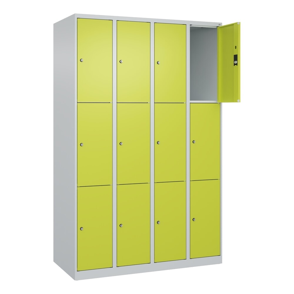Produktabbildung Nr. 1: C+P Schließfachschrank Classic PLUS, 4 Abteile, HxBxT 1.850 x 1.200 x 500 mm, lichtgrau, clowngrün, 12 Fächer, Zylinderschloss
