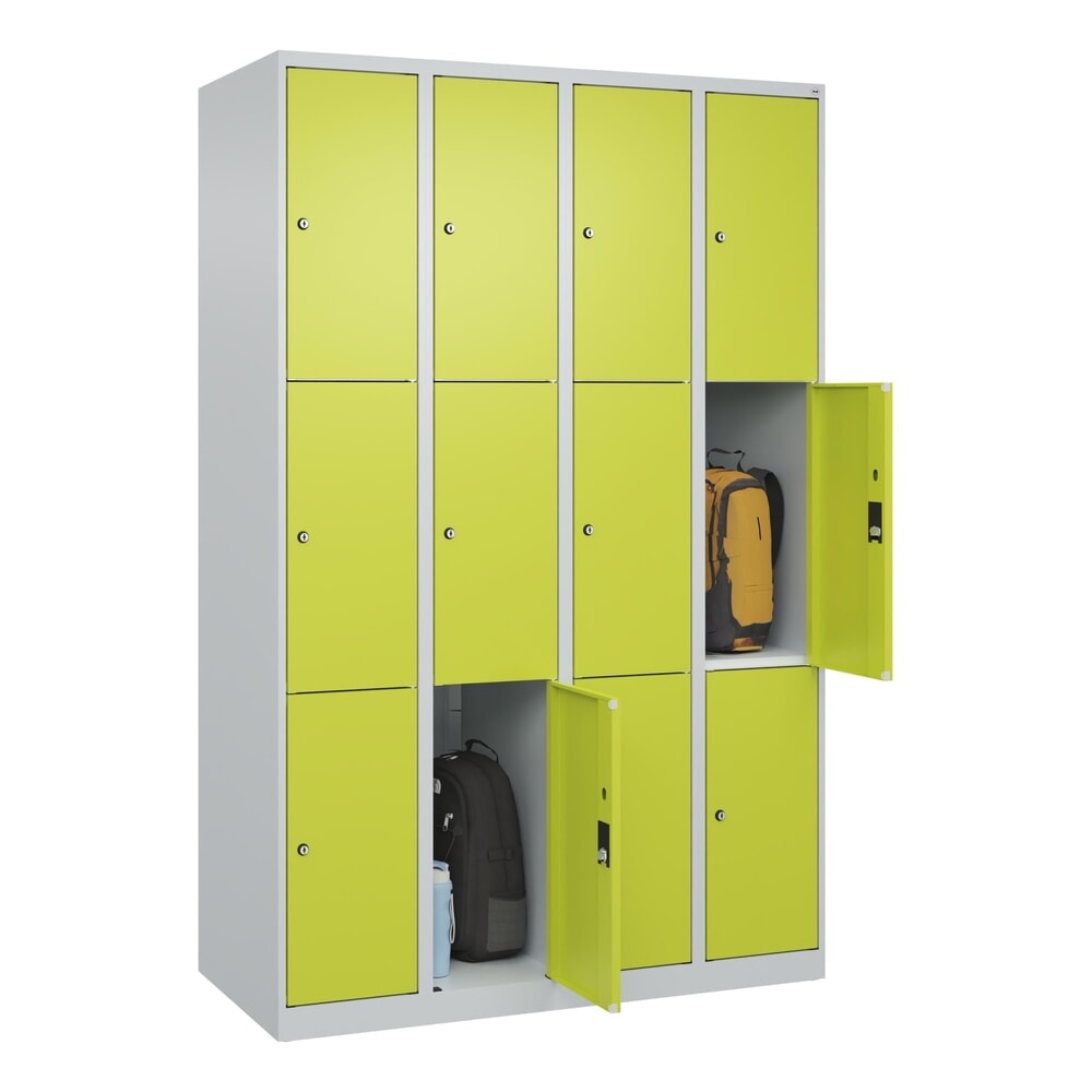 Produktabbildung Nr. 10: C+P Schließfachschrank Classic PLUS, 4 Abteile, HxBxT 1.850 x 1.200 x 500 mm, lichtgrau, clowngrün, 12 Fächer, Zylinderschloss