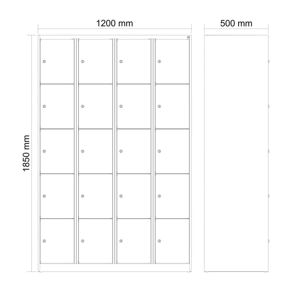 Produktabbildung Nr. 10: C+P Schließfachschrank Classic PLUS, 4 Abteile, HxBxT 1.850 x 1.200 x 500 mm, lichtgrau, rubinrot, 20 Fächer, Zylinderschloss