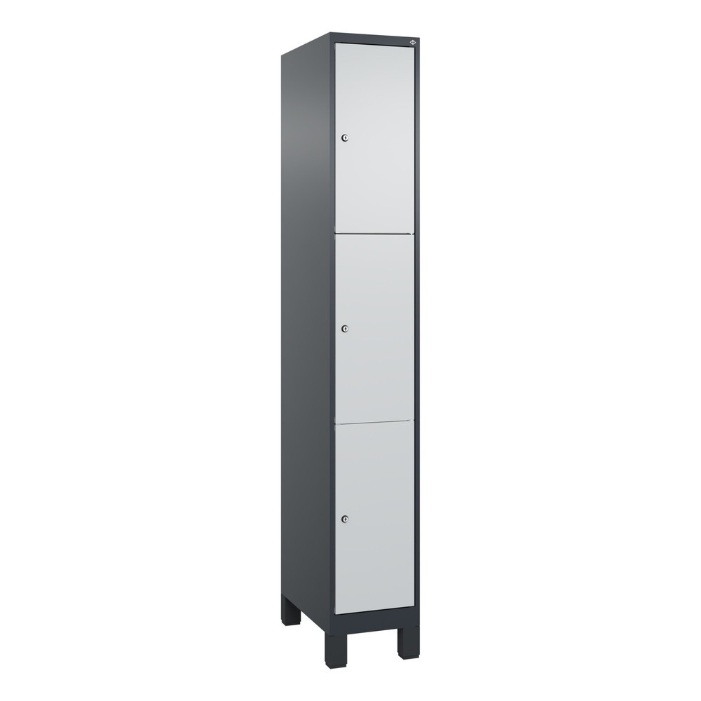 Produktabbildung: C+P Schließfachschrank Classic PLUS, Füße, 1 Abteil, HxBxT 1.950 x 300 x 500 mm, anthrazitgrau, lichtgrau, 3 Fächer, Zylinderschloss