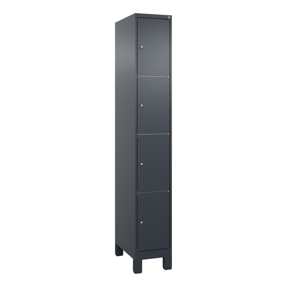 Produktabbildung: C+P Schließfachschrank Classic PLUS, Füße, 1 Abteil, HxBxT 1.950 x 300 x 500 mm, anthrazitgrau, anthrazitgrau, 4 Fächer, Zylinderschloss