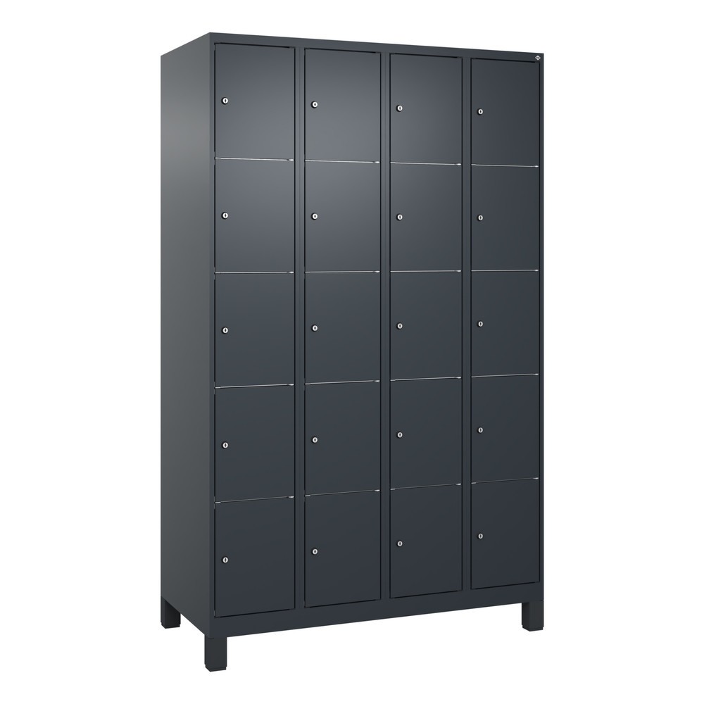 Produktabbildung: C+P Schließfachschrank Classic PLUS, Füße, 4 Abteile, HxBxT 1.950 x 1.200 x 500 mm, anthrazitgrau, anthrazitgrau, 20 Fächer, Zylinderschloss