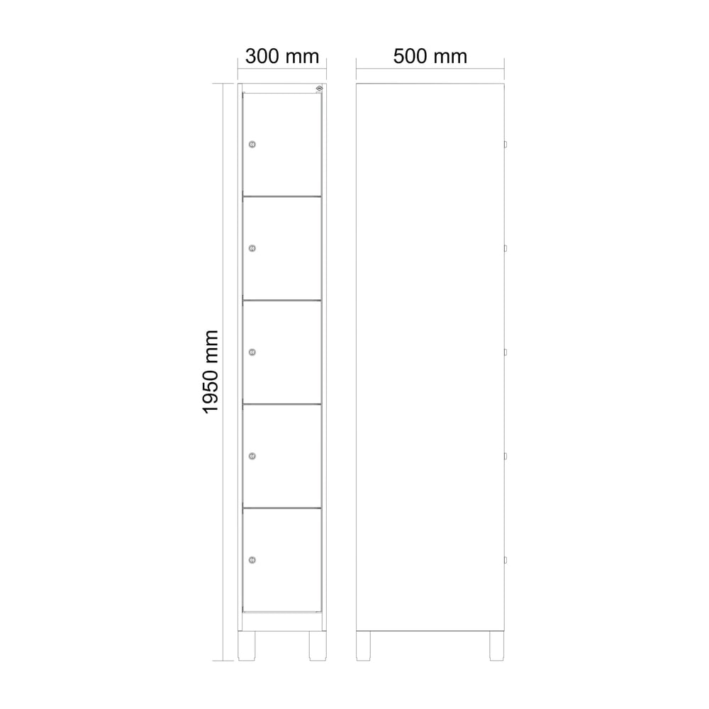 Produktabbildung Nr. 9: C+P Schließfachschrank Classic PLUS, Füße, 1 Abteil, HxBxT 1.950 x 300 x 500 mm, lichtgrau, rubinrot, 5 Fächer, Zylinderschloss