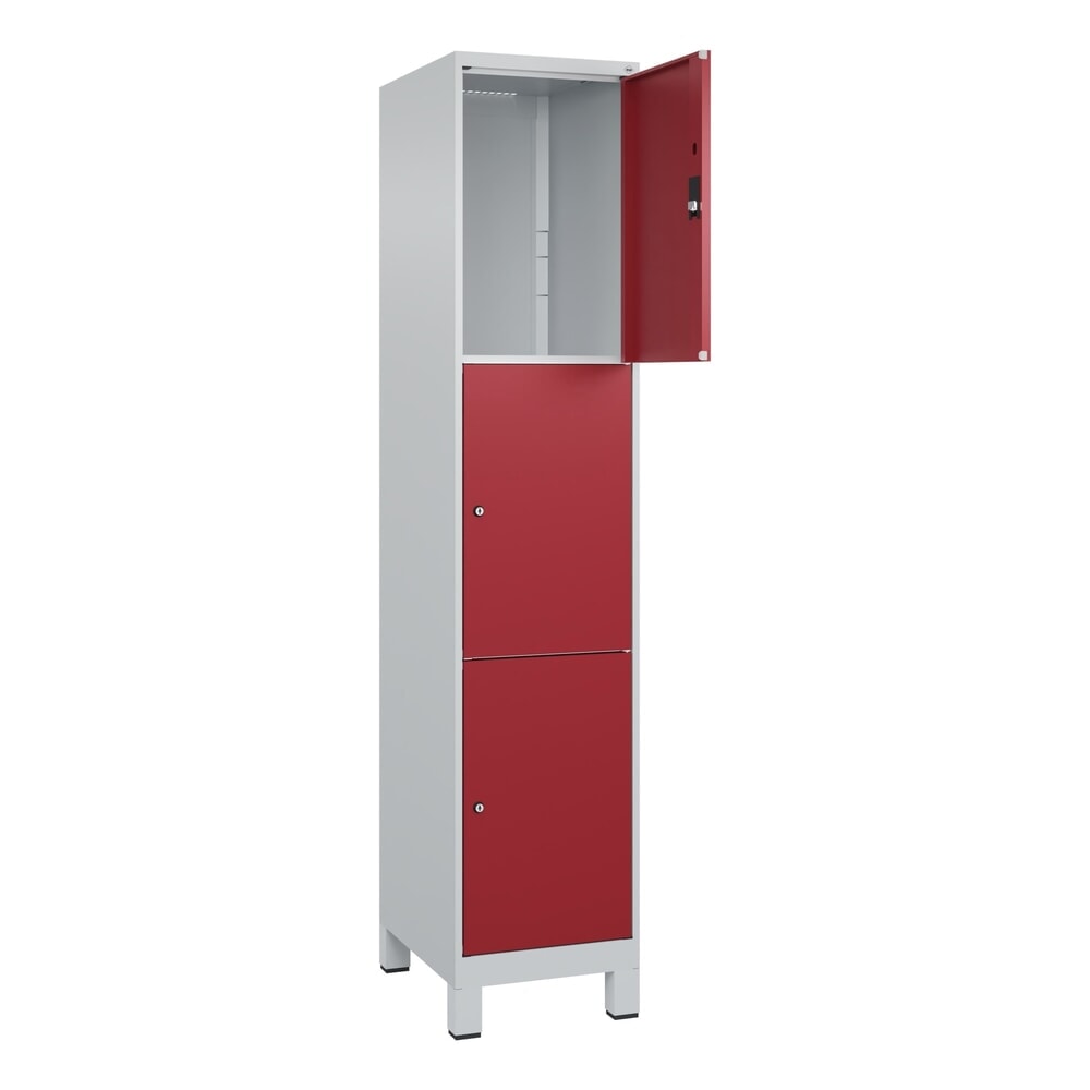C+P Schließfachschrank Classic PLUS, Füße, 1 Abteil, HxBxT 1.950 x 400 x 500 mm, lichtgrau, rubinrot, 3 Fächer, Zylinderschloss Produktabbildung Nr. 1: C+P Schließfachschrank Classic PLUS, Füße, 1 Abteil, HxBxT 1.950 x 400 x 500 mm, lichtgrau, rubinrot, 3 Fächer, Zylinderschloss