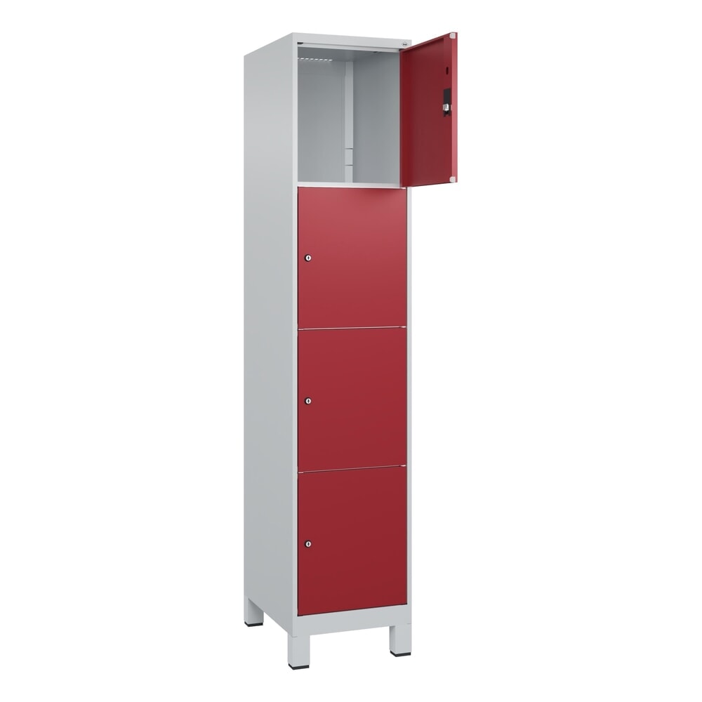 Produktabbildung Nr. 1: C+P Schließfachschrank Classic PLUS, Füße, 1 Abteil, HxBxT 1.950 x 400 x 500 mm, lichtgrau, rubinrot, 4 Fächer, Zylinderschloss