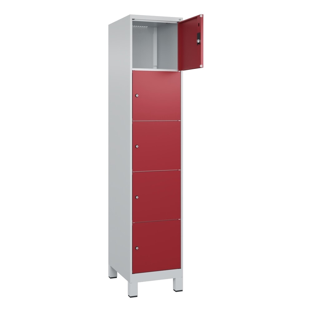 Produktabbildung Nr. 1: C+P Schließfachschrank Classic PLUS, Füße, 1 Abteil, HxBxT 1.950 x 400 x 500 mm, lichtgrau, rubinrot, 5 Fächer, Zylinderschloss