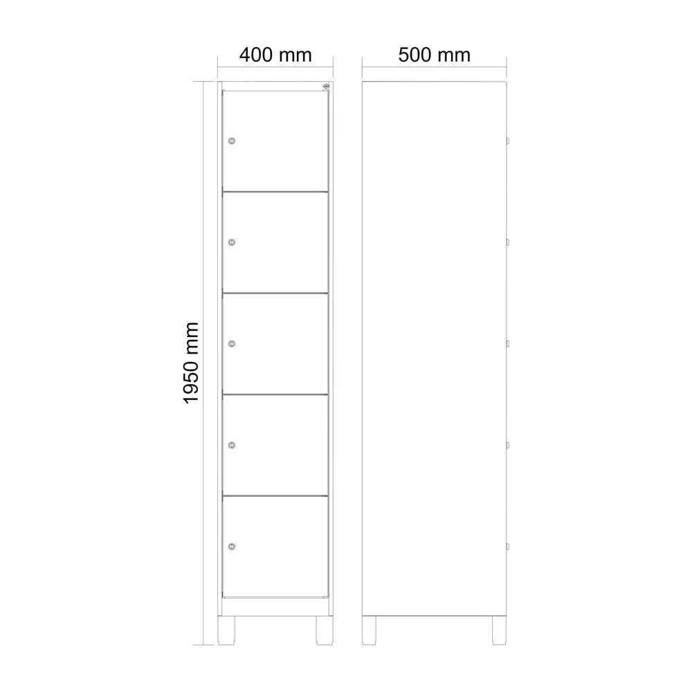 Produktabbildung Nr. 8: C+P Schließfachschrank Classic PLUS, Füße, 1 Abteil, HxBxT 1.950 x 400 x 500 mm, anthrazitgrau, lichtgrau, 5 Fächer, Zylinderschloss