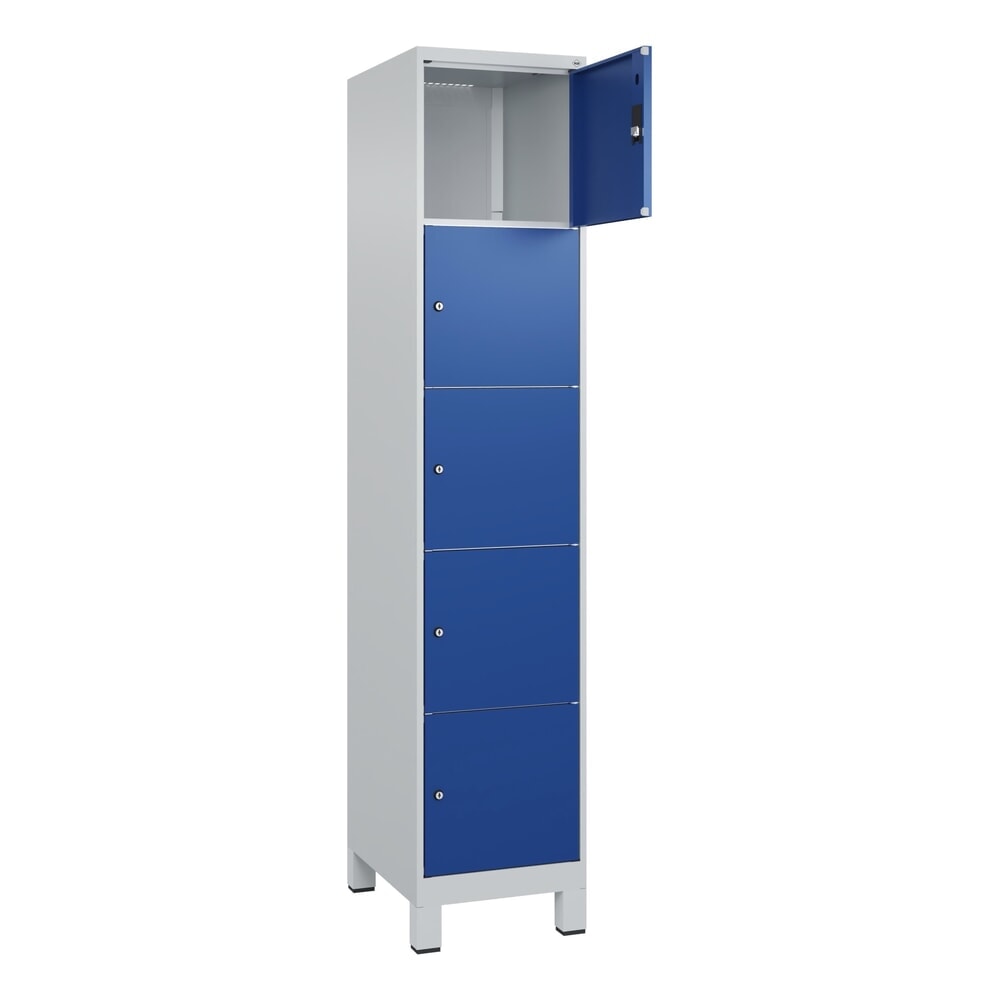 Produktabbildung Nr. 1: C+P Schließfachschrank Classic PLUS, Füße, 1 Abteil, HxBxT 1.950 x 400 x 500 mm, lichtgrau, enzianblau, 5 Fächer, Zylinderschloss