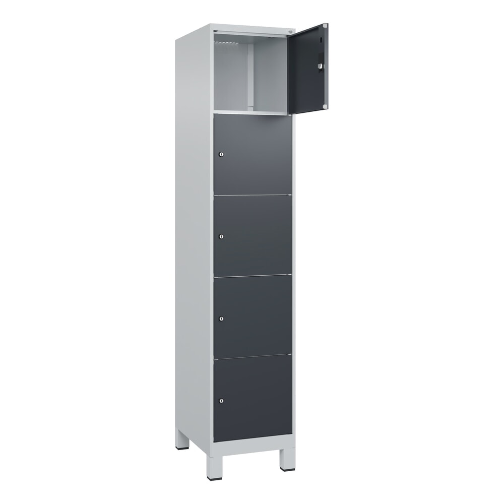 Produktabbildung Nr. 1: C+P Schließfachschrank Classic PLUS, Füße, 1 Abteil, HxBxT 1.950 x 400 x 500 mm, lichtgrau, anthrazitgrau, 5 Fächer, Zylinderschloss
