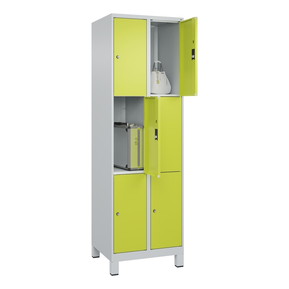 Produktabbildung Nr. 10: C+P Schließfachschrank Classic PLUS, Füße, 2 Abteile, HxBxT 1.950 x 600 x 500 mm, lichtgrau, clowngrün, 6 Fächer, Zylinderschloss