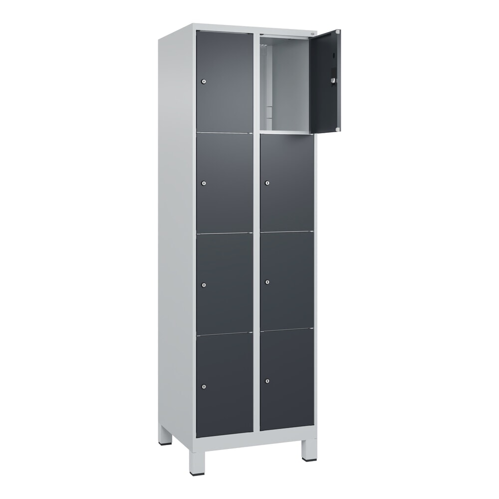 Produktabbildung: C+P Schließfachschrank Classic PLUS, Füße, 2 Abteile, HxBxT 1.950 x 600 x 500 mm, lichtgrau, anthrazitgrau, 8 Fächer, Zylinderschloss