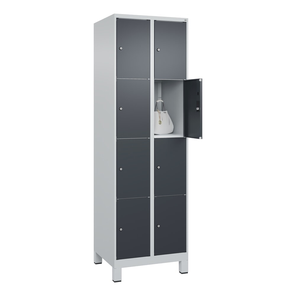 Produktabbildung Nr. 10: C+P Schließfachschrank Classic PLUS, Füße, 2 Abteile, HxBxT 1.950 x 600 x 500 mm, lichtgrau, anthrazitgrau, 8 Fächer, Zylinderschloss