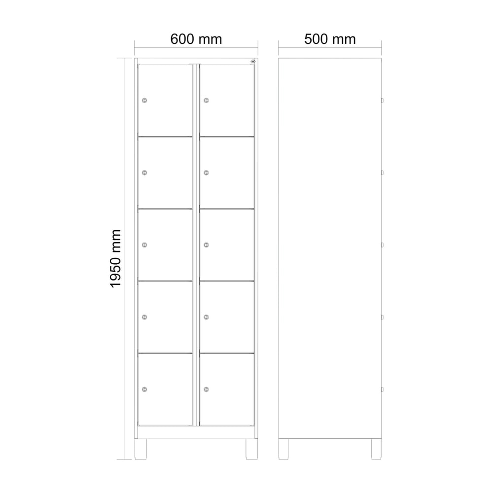 Produktabbildung Nr. 8: C+P Schließfachschrank Classic PLUS, Füße, 2 Abteile, HxBxT 1.950 x 600 x 500 mm, lichtgrau, lichtblau, 10 Fächer, Zylinderschloss