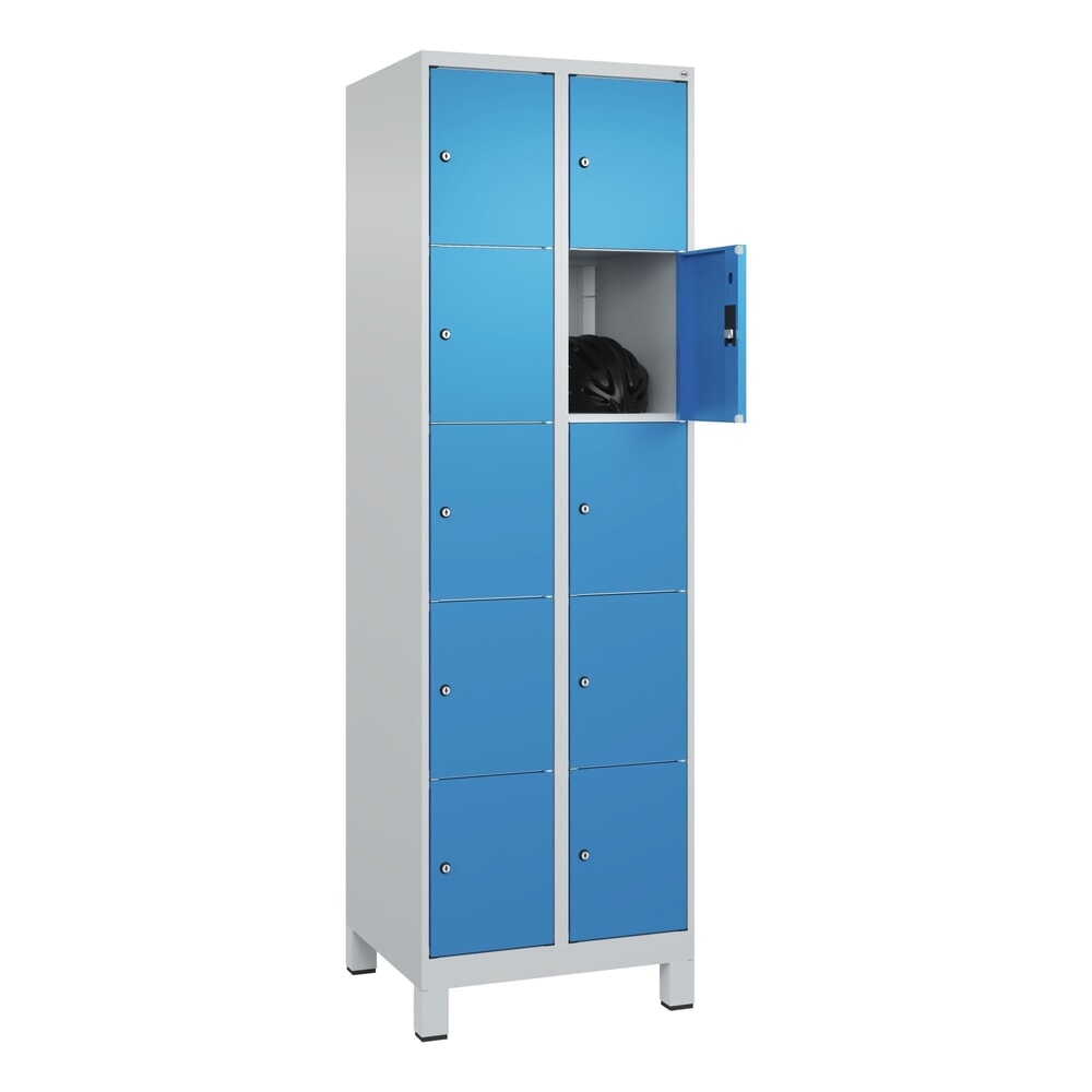 Produktabbildung Nr. 10: C+P Schließfachschrank Classic PLUS, Füße, 2 Abteile, HxBxT 1.950 x 600 x 500 mm, lichtgrau, lichtblau, 10 Fächer, Zylinderschloss