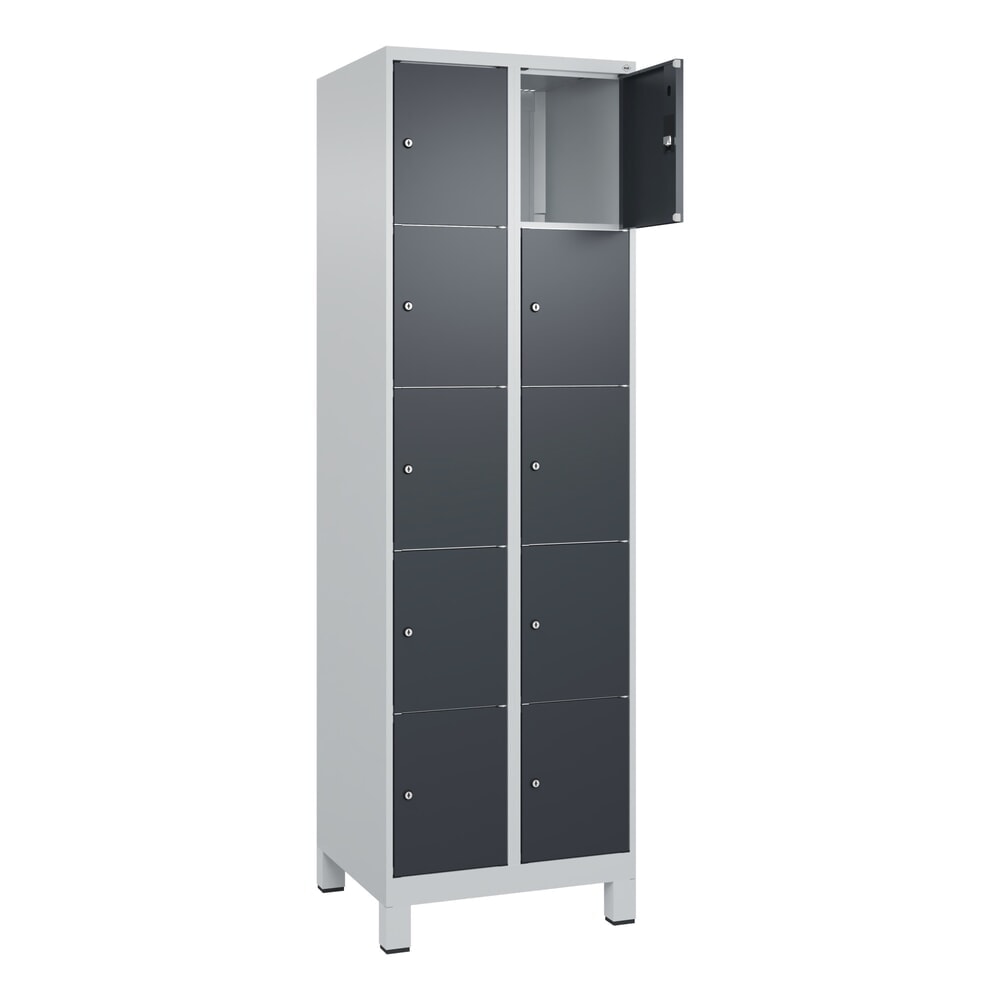 Produktabbildung: C+P Schließfachschrank Classic PLUS, Füße, 2 Abteile, HxBxT 1.950 x 600 x 500 mm, lichtgrau, anthrazitgrau, 10 Fächer, Zylinderschloss